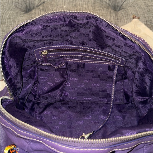 Michael Kors Satchel Large Oversized Purple Leather Studded Lattington Bag - Picture 11 of 17